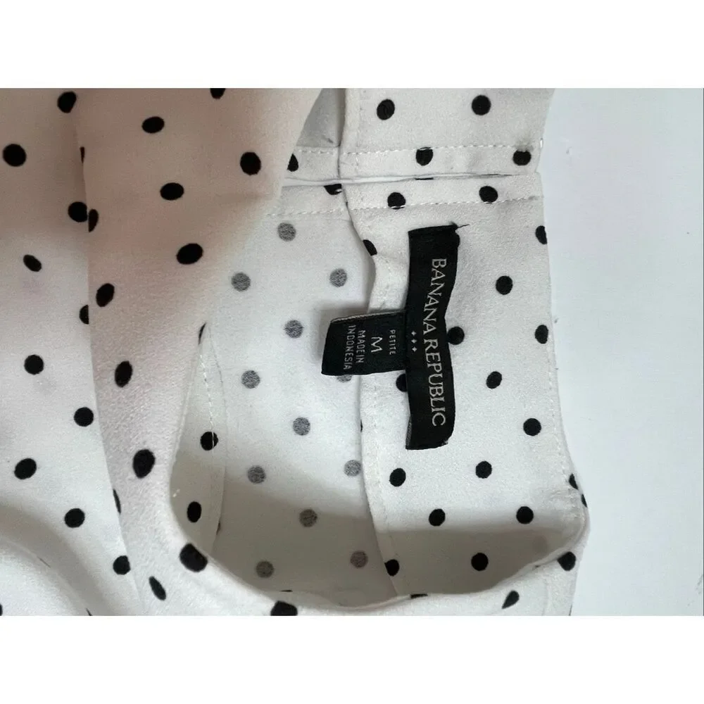 Banana Republic Polka Dot Ruffle Puff Sleeve Shirt Black And White Size Petite M